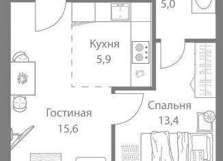 2-комнатная квартира на продажу, 46.7 м2, Москва, метро Молодёжная