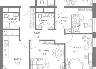 Продается 3-комнатная квартира, 94.7 м2, Москва, метро Молодёжная