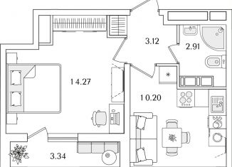 1-комнатная квартира на продажу, 32.2 м2, Санкт-Петербург, муниципальный округ Финляндский