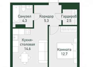 Продается 1-ком. квартира, 41.1 м2, Челябинская область