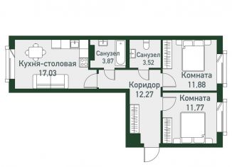 2-комнатная квартира на продажу, 60.3 м2, посёлок Западный