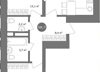 Продажа двухкомнатной квартиры, 58.7 м2, Новосибирск, Ленинский район, 3-й переулок Римского-Корсакова