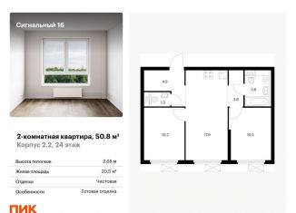Продажа 2-комнатной квартиры, 50.8 м2, Москва, ЖК Сигнальный 16