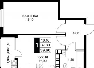 Продаю однокомнатную квартиру, 39.6 м2, Ростовская область