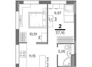 2-комнатная квартира на продажу, 37.2 м2, Рязанская область, улица Александра Полина, 2