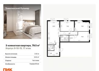 3-комнатная квартира на продажу, 79.5 м2, Котельники, жилой комплекс Томилинский Бульвар, 9-10-15