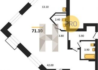 Продажа 1-комнатной квартиры, 71.1 м2, Новосибирск, ЖК Дежнёв, улица имени генерал-майора А.Н. Рожкина, 18