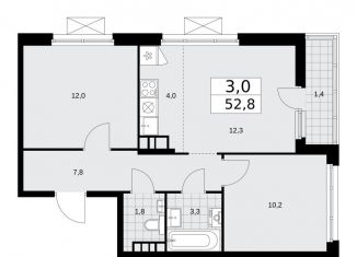 Продам трехкомнатную квартиру, 52.8 м2, поселение Сосенское, жилой комплекс Прокшино, к10.1.1