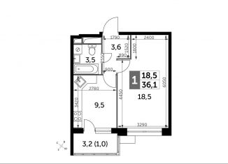 Продажа 1-комнатной квартиры, 36.1 м2, поселок Нагорное, улица Полковника Романова, 11