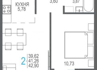 2-комнатная квартира на продажу, 41.3 м2, село Прибрежное