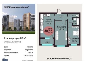 Двухкомнатная квартира на продажу, 61.7 м2, Воронеж, Ленинский район