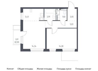 2-комнатная квартира на продажу, 47.1 м2, деревня Мисайлово, микрорайон Пригород Лесное, к6