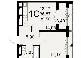 Продам 1-комнатную квартиру, 39.5 м2, Тульская область