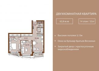 Продаю двухкомнатную квартиру, 62.8 м2, Москва, бульвар Братьев Весниных, 1, станция ЗИЛ