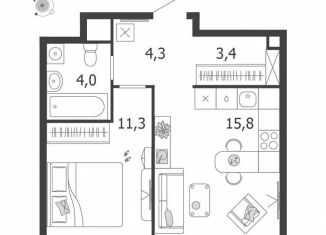 Продается 1-комнатная квартира, 38.8 м2, Москва, 3-я очередь, к6, ЖК Шагал