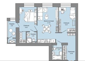 Продается двухкомнатная квартира, 71 м2, Киров