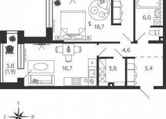 Продается 1-комнатная квартира, 56.9 м2, Москва, набережная Марка Шагала, 11к2, ЖК Шагал