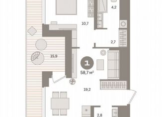 Продаю 1-комнатную квартиру, 58.7 м2, Москва, жилой комплекс Квартал Герцена, к1, район Бирюлёво Восточное