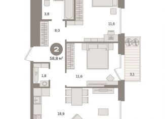 Продается 2-ком. квартира, 58.8 м2, Москва, жилой комплекс Квартал Герцена, к1, район Бирюлёво Восточное