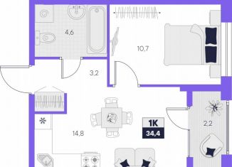 Продам однокомнатную квартиру, 34.4 м2, Тюмень, Калининский округ