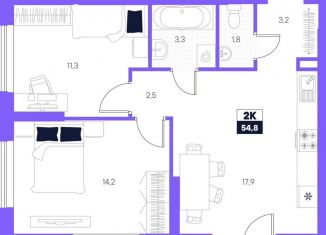 Продажа 2-ком. квартиры, 54.8 м2, Тюмень, ЖК Озёрный Парк