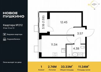 Продажа 1-комнатной квартиры, 33.3 м2, Пушкино, микрорайон Новое Пушкино, к28