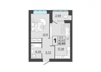 Продается 1-комнатная квартира, 42.6 м2, Брянск