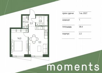 1-комнатная квартира на продажу, 39.4 м2, Москва, жилой комплекс Моментс, к2.2, метро Войковская