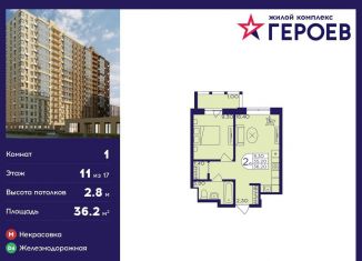 Продажа 1-ком. квартиры, 36.2 м2, Балашиха, ЖК Героев