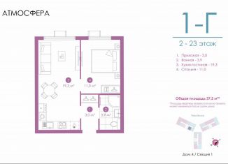 Продается однокомнатная квартира, 37.2 м2, Астрахань, улица Бехтерева, 12/4, ЖК Атмосфера