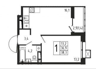 1-ком. квартира на продажу, 38.3 м2, Химки