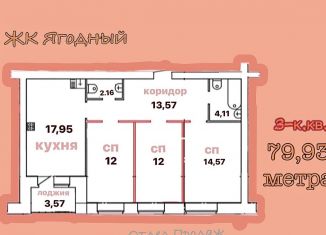 Продажа трехкомнатной квартиры, 79.9 м2, Вологодская область, Ягодная улица, 5к3