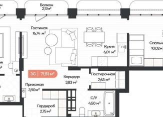 Продажа трехкомнатной квартиры, 71.5 м2, Новосибирск, метро Октябрьская