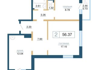 Продам 2-ком. квартиру, 56.4 м2, Красноярск, Советский район