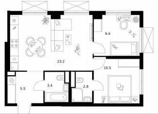 Продажа 2-комнатной квартиры, 54.8 м2, Москва, район Царицыно, жилой комплекс Кавказский Бульвар 51, 3.5