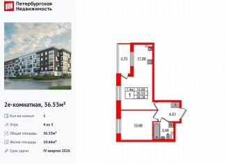 Продаю однокомнатную квартиру, 36.5 м2, Санкт-Петербург, Пулковское шоссе, 7к2