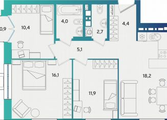 Продаю 3-комнатную квартиру, 73.1 м2, Альметьевск