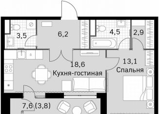 Продажа однокомнатной квартиры, 52.6 м2, Москва, Строительный проезд, 9с9, район Покровское-Стрешнево