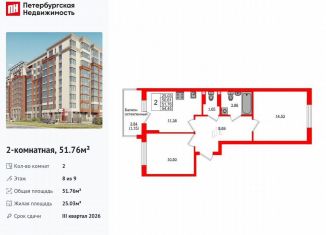 2-ком. квартира на продажу, 51.8 м2, Калининград