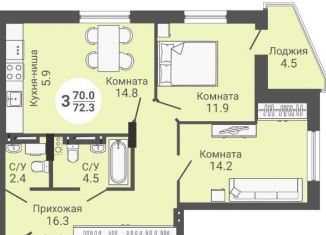 Продается 3-комнатная квартира, 72.3 м2, Новосибирск, метро Площадь Маркса, улица Петухова, 170