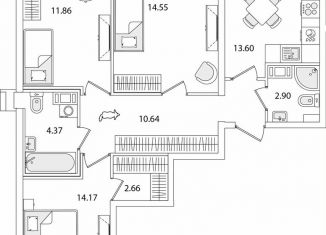 Продажа трехкомнатной квартиры, 77.6 м2, Санкт-Петербург, метро Проспект Ветеранов