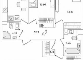 Трехкомнатная квартира на продажу, 77.5 м2, Санкт-Петербург, метро Проспект Ветеранов