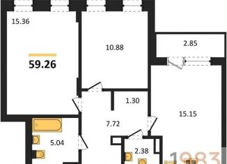 2-комнатная квартира на продажу, 59.3 м2, Воронеж, Левобережный район