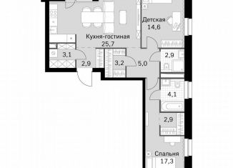 Двухкомнатная квартира на продажу, 83.6 м2, Москва, Строительный проезд, 9с9, метро Тушинская