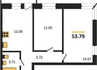 Продаю 2-ком. квартиру, 53.8 м2, Воронеж, Левобережный район