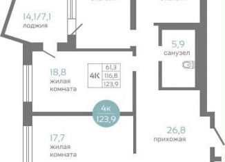 Продаю четырехкомнатную квартиру, 123.9 м2, Красноярск, Советский район