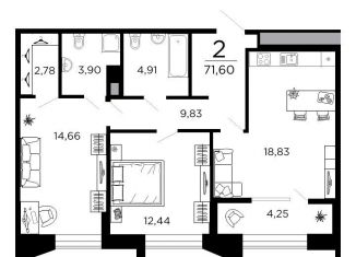 Продажа двухкомнатной квартиры, 71.6 м2, Рязань, 1-я Железнодорожная улица, 18