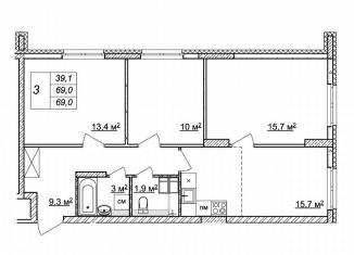 Продажа 3-комнатной квартиры, 69 м2, Нижний Новгород, Советский район, жилой комплекс Новая Кузнечиха, 13