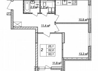 Продаю 2-ком. квартиру, 53.1 м2, Нижний Новгород, жилой комплекс Новая Кузнечиха, 13, Советский район