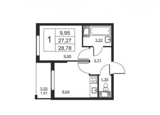 Продам 1-комнатную квартиру, 28.8 м2, Бугры